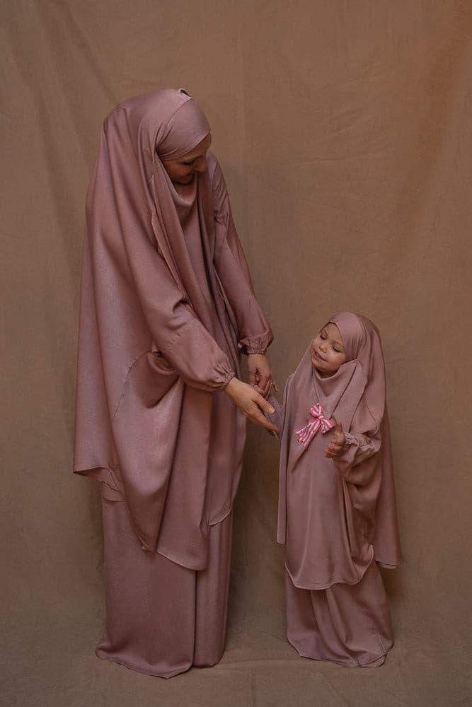 Coraal KIDS prayer gown from "Mommy and me prayer khimar collection" in light pink - ANNAH HARIRI