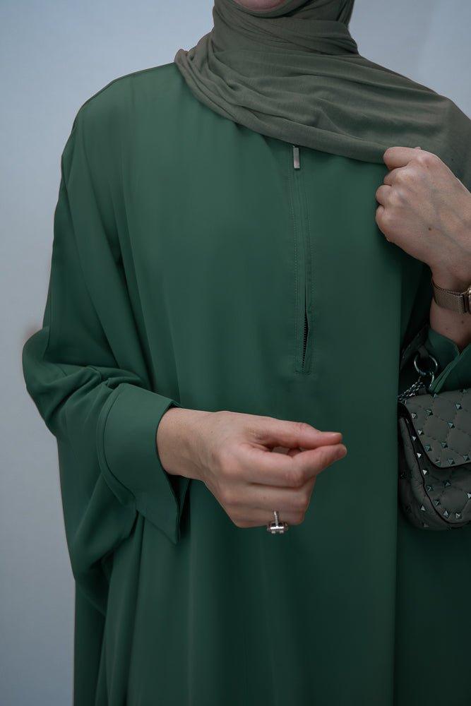 Dark Green Batwing sleeve abaya for Hajj Umrah Prayer Dress For Women - ANNAH HARIRI