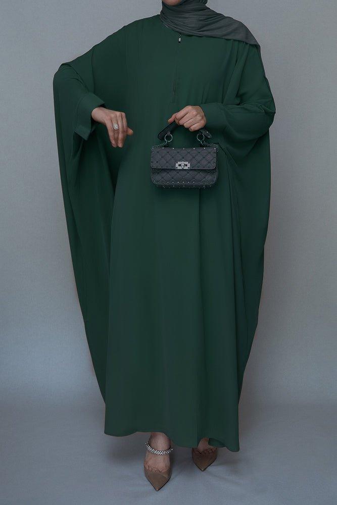 Dark Green Batwing sleeve abaya for Hajj Umrah Prayer Dress For Women - ANNAH HARIRI