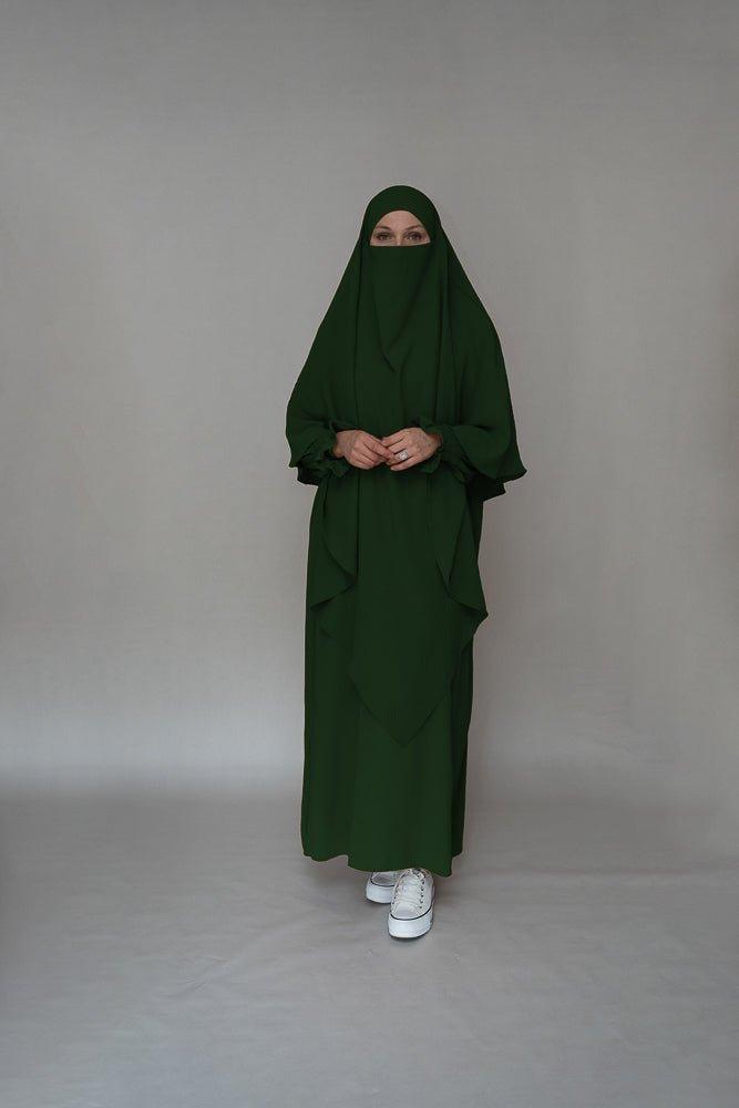Dark Green prayer gown umrah abaya dress non-wrinkling - ANNAH HARIRI
