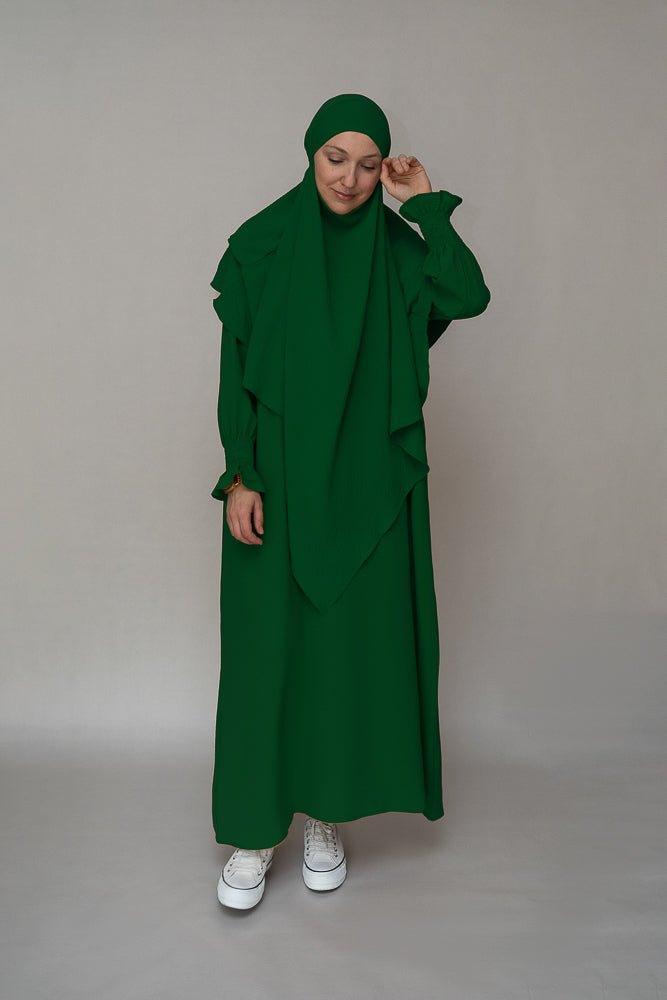 Dark Green prayer gown umrah abaya dress non-wrinkling - ANNAH HARIRI