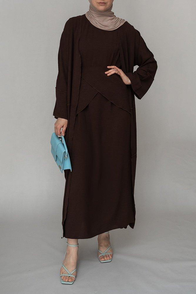 Divina three piece maxi lightweight abaya in coffee brown - ANNAH HARIRI