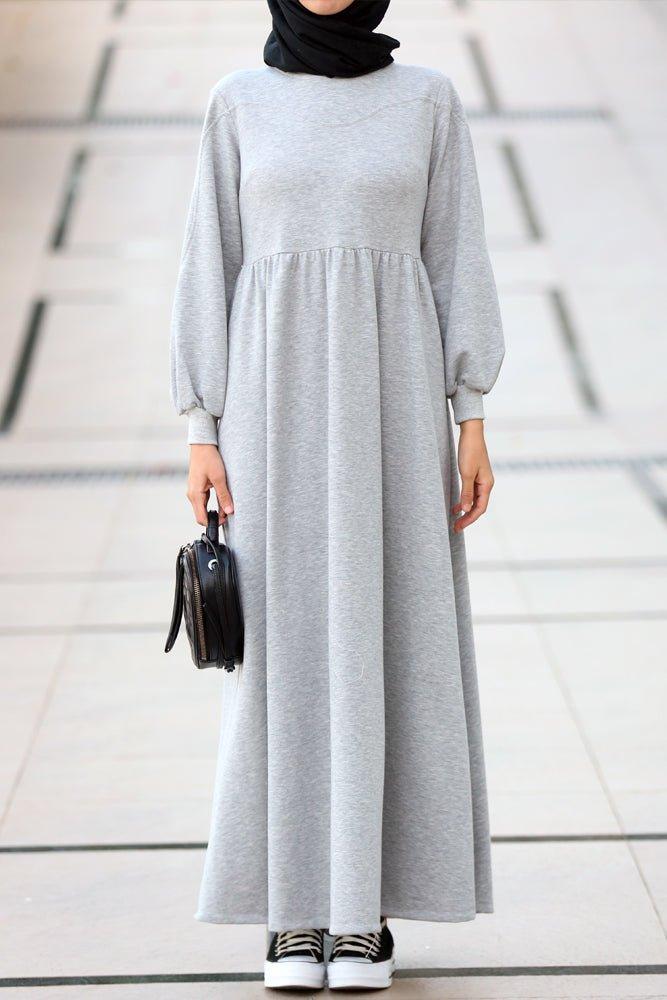 Dua high neck sweatshirt dress in grey - ANNAH HARIRI