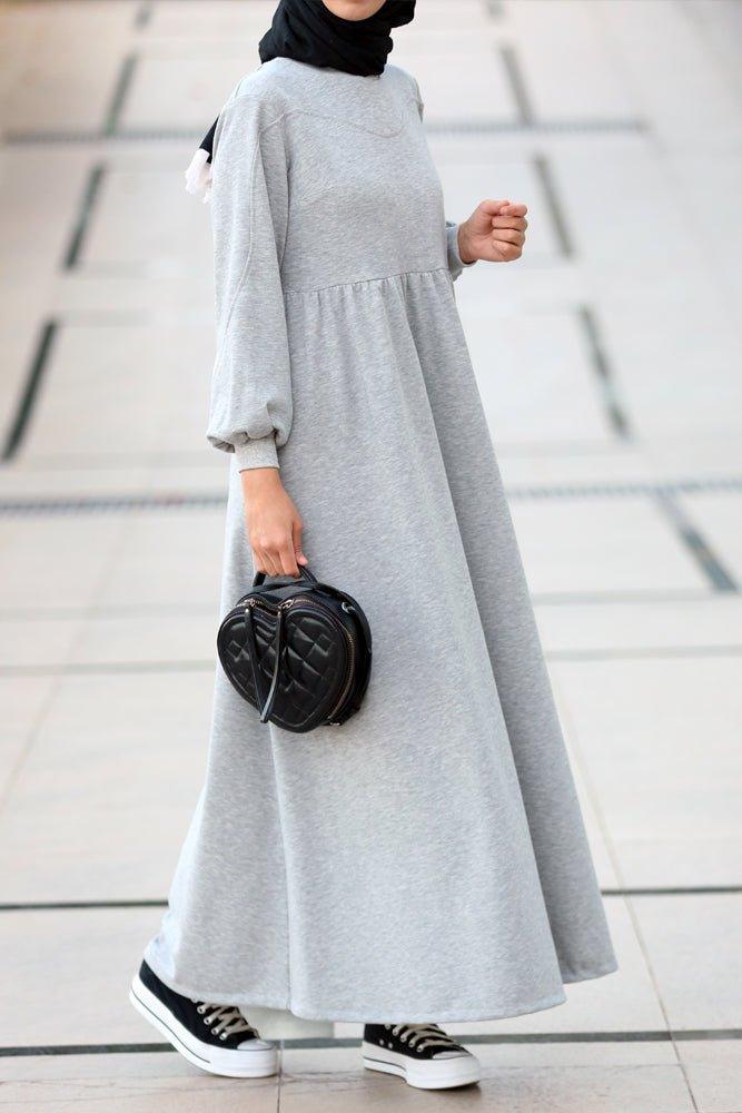 Dua high neck sweatshirt dress in grey - ANNAH HARIRI