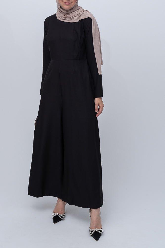 Elsiee modest jumpsuit with loose palazzo pants in classic black - ANNAH HARIRI