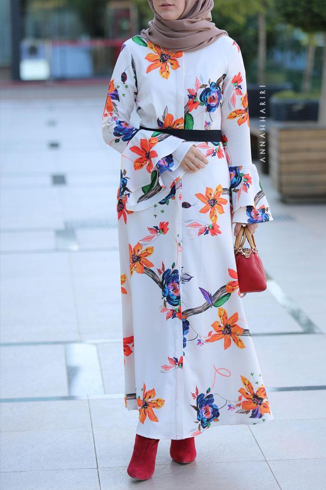 Flower Ascia Modest Dress - ANNAH HARIRI
