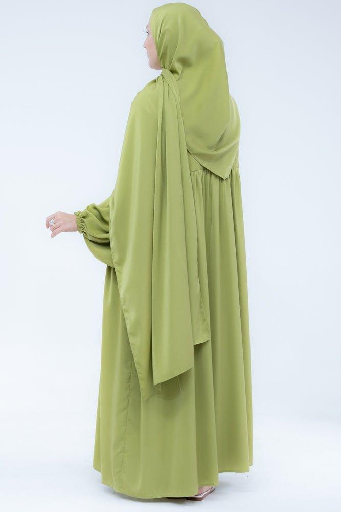 Green Monkii loose abaya dress with gathered bodice and pockets - ANNAH HARIRI