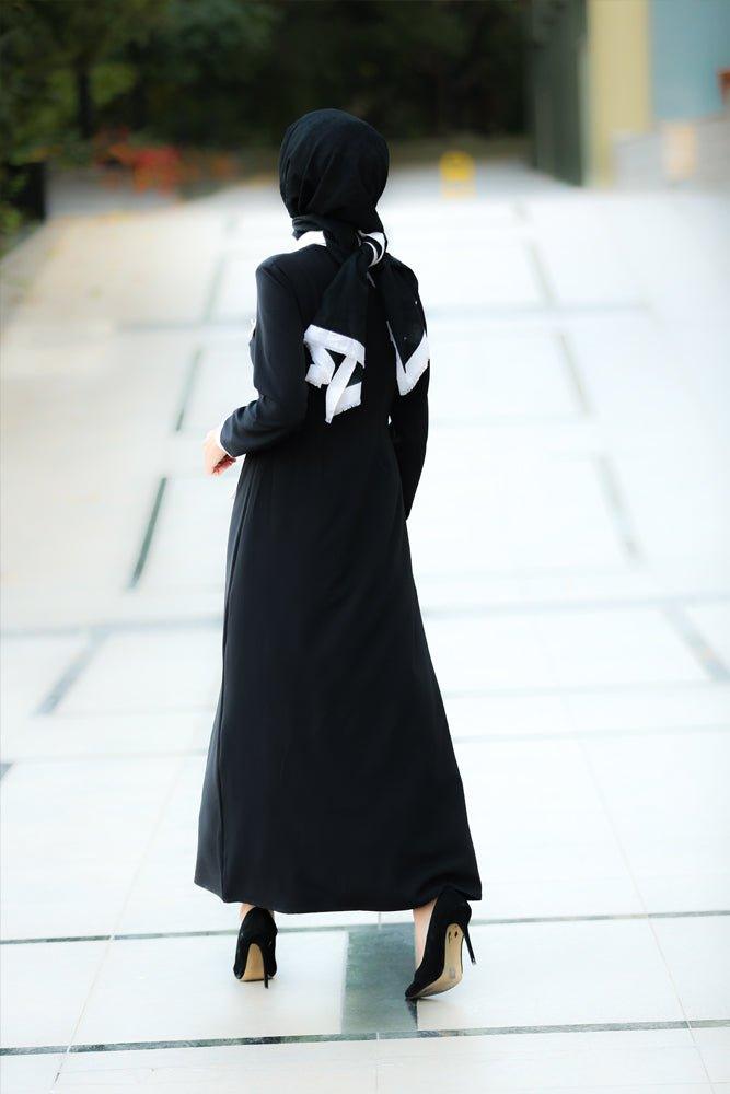 Inna Black maxi dress with contrast patch white pockets - ANNAH HARIRI
