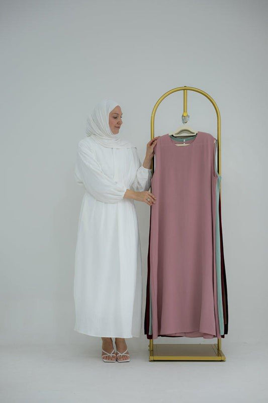Iris Slip dress maxi length sleeveless in mat crinkle effect fabric in pink color - ANNAH HARIRI