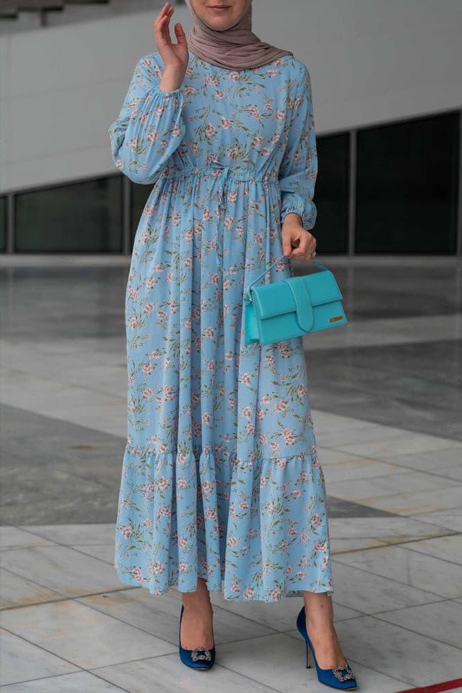 Itsinye maxi floral dress with long elasticated sleeves and adjustable drawstring waist - ANNAH HARIRI