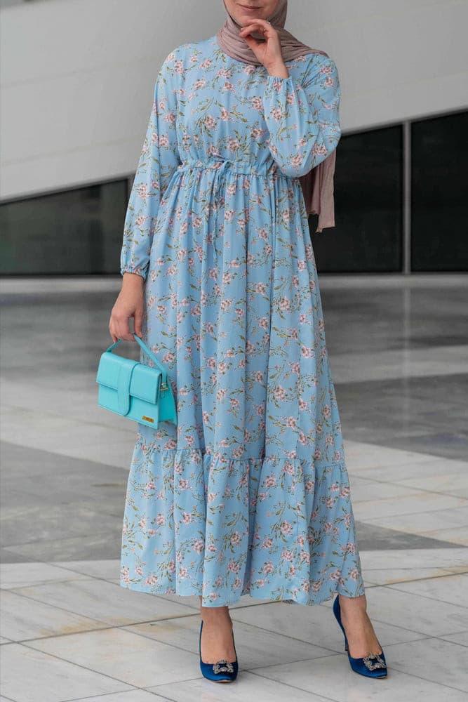 Itsinye maxi floral dress with long elasticated sleeves and adjustable drawstring waist - ANNAH HARIRI