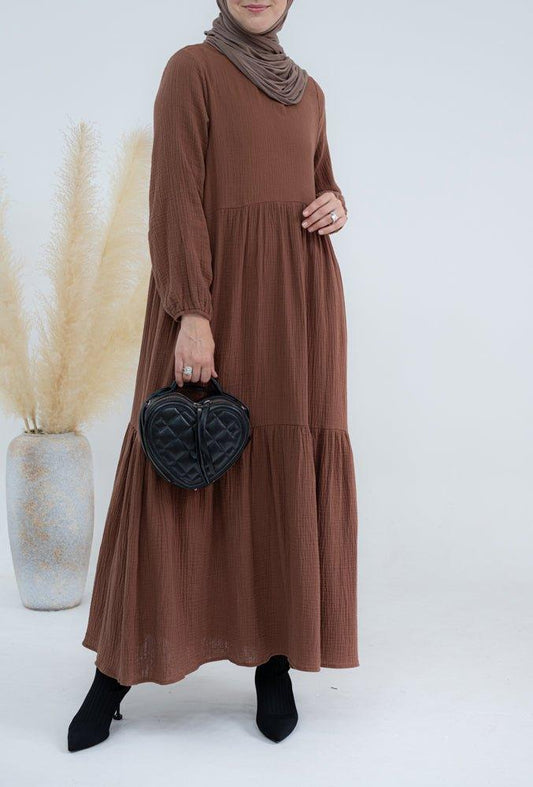 Jamila Cotton dress with string belt and bow neck tie - ANNAH HARIRI