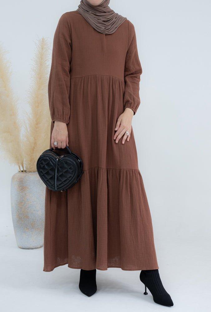 Jamila Cotton dress with string belt and bow neck tie - ANNAH HARIRI