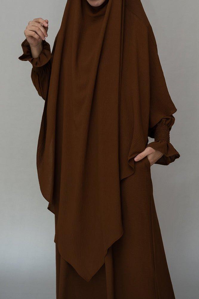 Kalean prayer gown umrah abaya dress non-wrinkling in coffee - ANNAH HARIRI