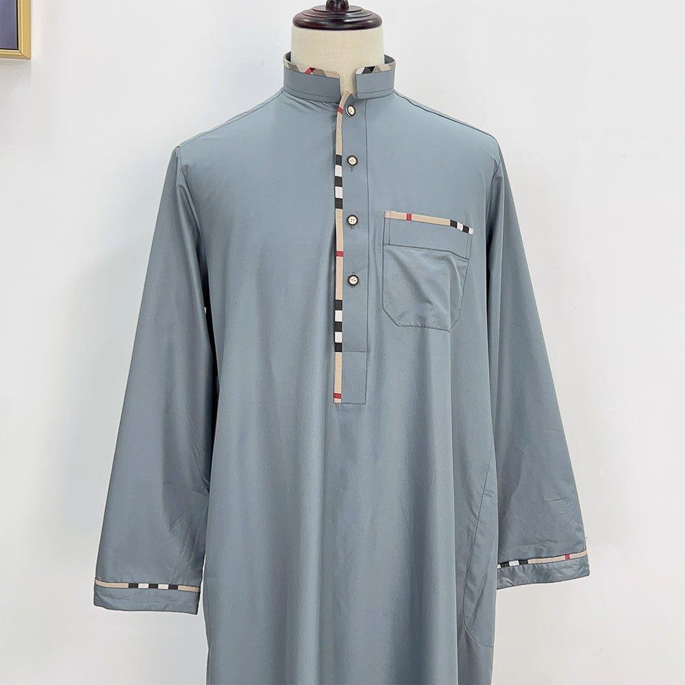 Kandura Men's Classic Style With Collar and contrast piping in Gray - ANNAH HARIRI