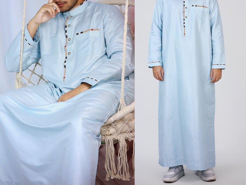 Kandura Men's Classic Style With Collar and contrast piping in Light Blue - ANNAH HARIRI