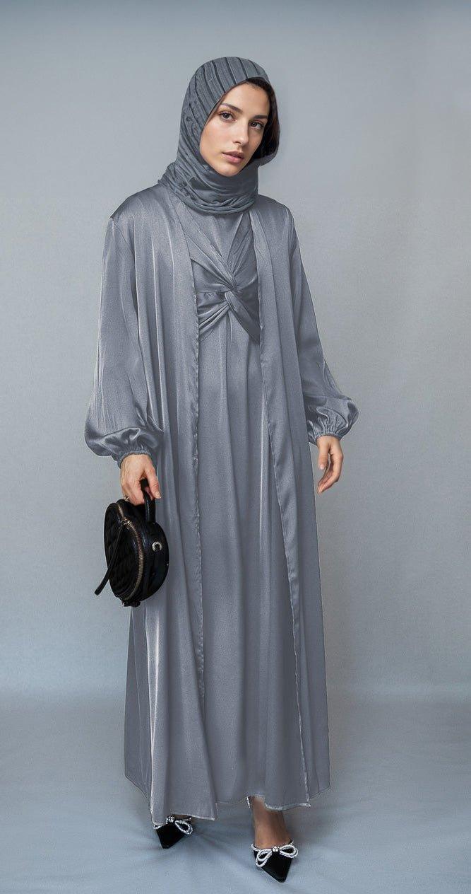 Khadijaa 2 piece luxury 2 piece abaya with wrap bodice in black - ANNAH HARIRI