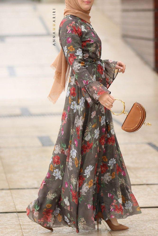 Khaki Chiffon Dress - ANNAH HARIRI