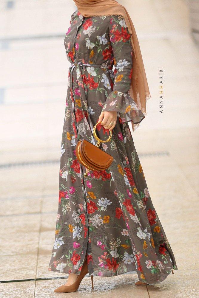 Khaki Chiffon Dress - ANNAH HARIRI