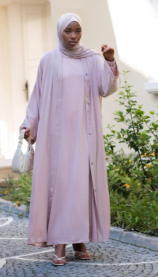 Khaki Lovenia Open front abaya and belt - ANNAH HARIRI