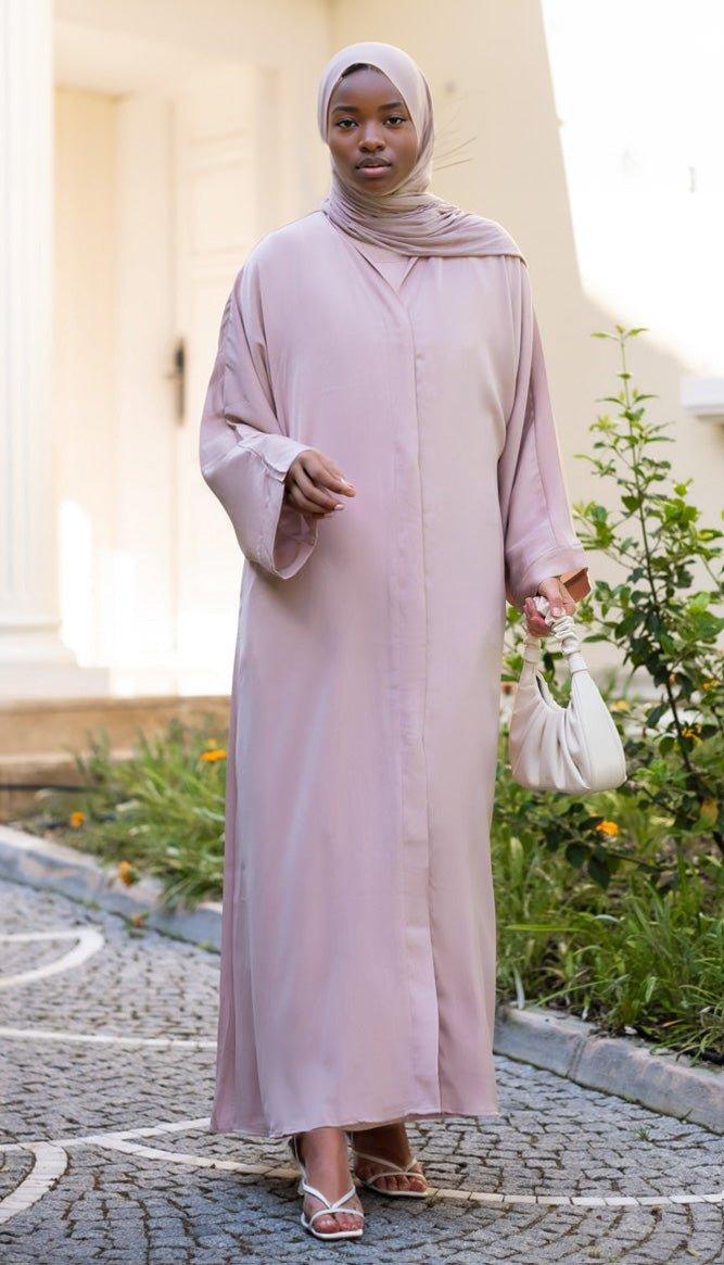 Khaki Lovenia Open front abaya and belt - ANNAH HARIRI