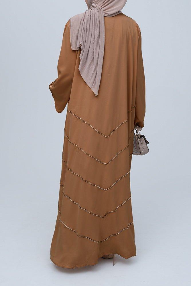 Khaki Mirea sparkle abaya with crystals details for Eid special occasion - ANNAH HARIRI
