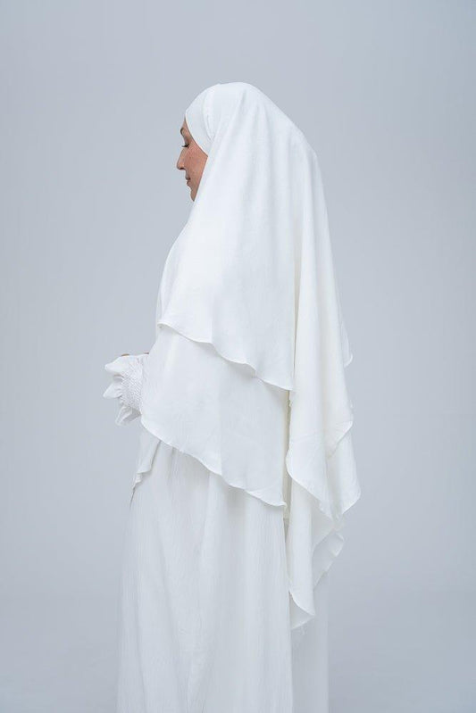 Khimar in pristine cream white two layer for Prayer or Umrah - ANNAH HARIRI