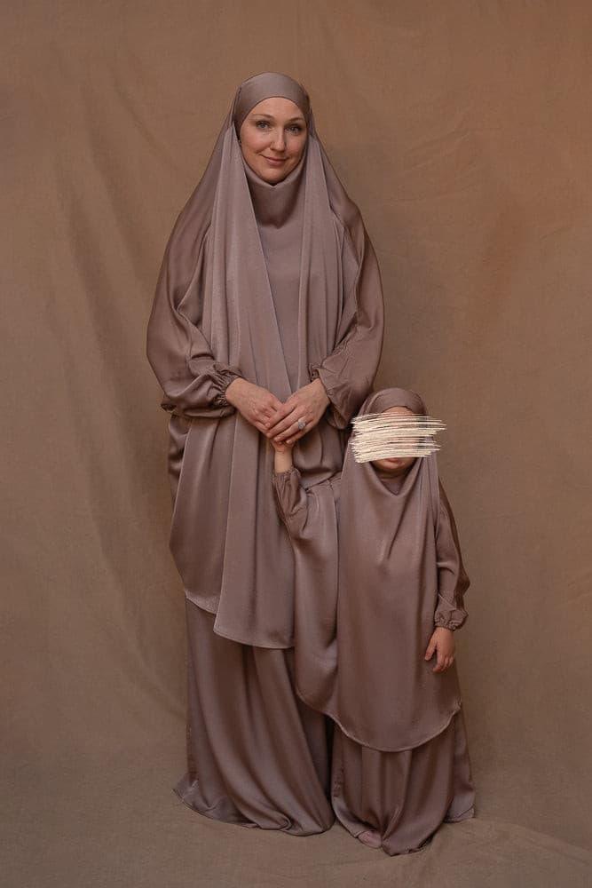 KIDS Coffee prayer gown from "Mommy and Me Prayer Khimar collection - ANNAH HARIRI