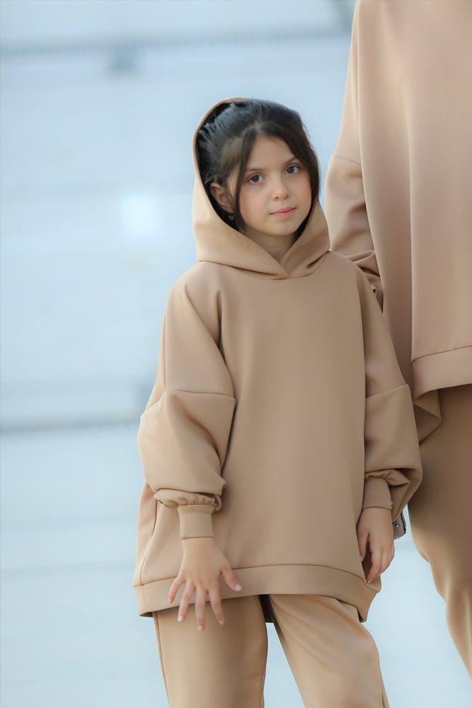 Kids Scuba oversized hoodie sweatshirt with raglan sleeve and Tall maxi trousers in beige - ANNAH HARIRI