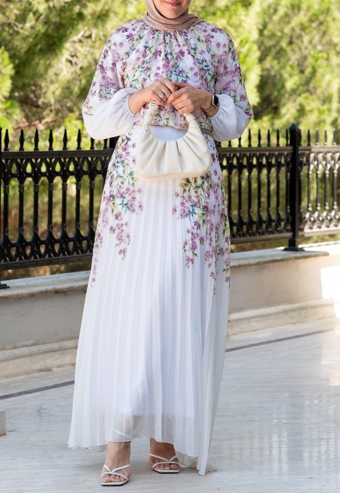 Lipsyy exclusive long sleeve not sheer lined top with maxi skirt in pleat in pink floral print - ANNAH HARIRI