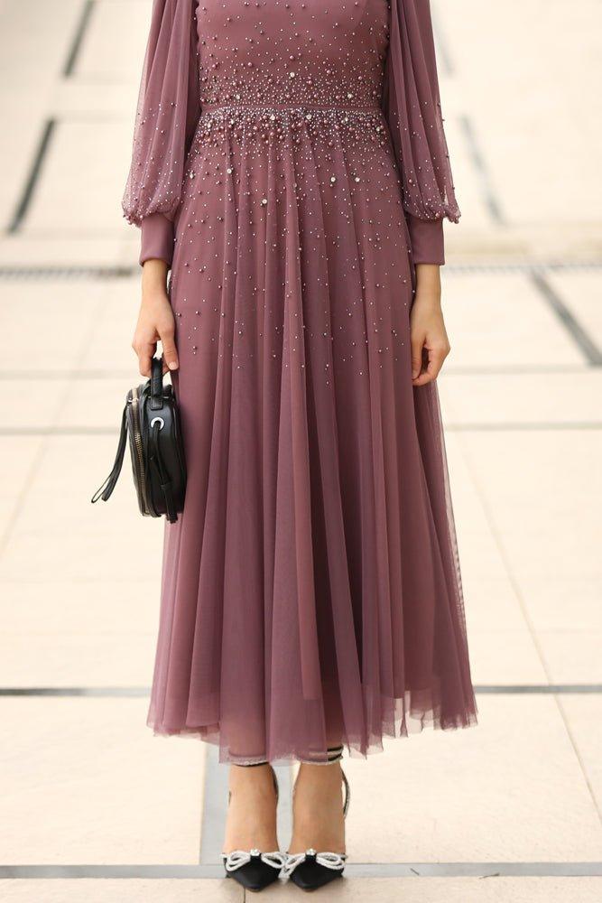 Lizette embellished bodice maxi dress with tulle skirt in soft purple - ANNAH HARIRI