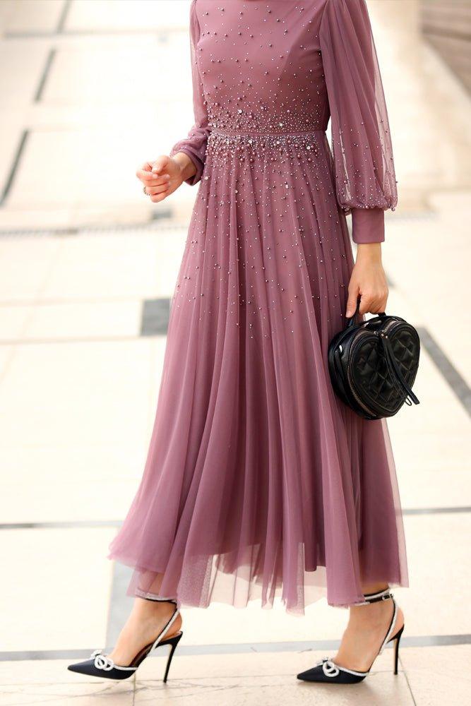 Lizette embellished bodice maxi dress with tulle skirt in soft purple - ANNAH HARIRI