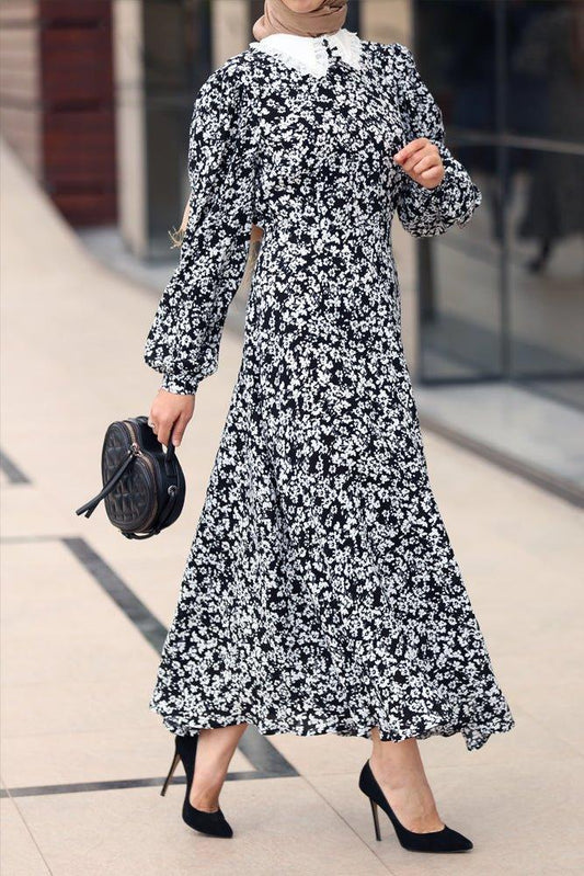 Lubna long sleeve cotton maxi dress in ditsy floral - ANNAH HARIRI