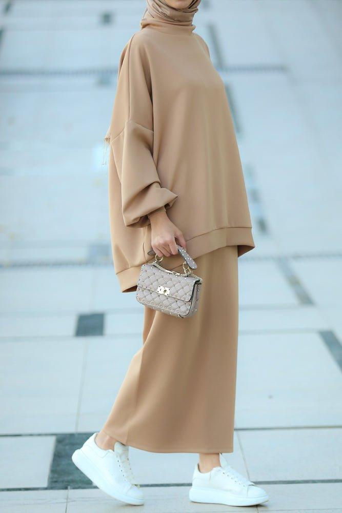 Lux oversized sweatshirt with raglan sleeve and Tall maxi pencil skirt in beige - ANNAH HARIRI
