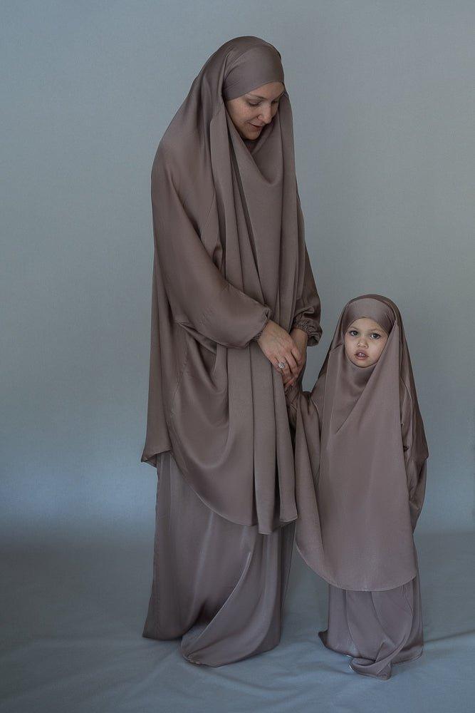 Magaan Adult prayer gown from "Mommy and me prayer khimar collection" in light khaki - ANNAH HARIRI