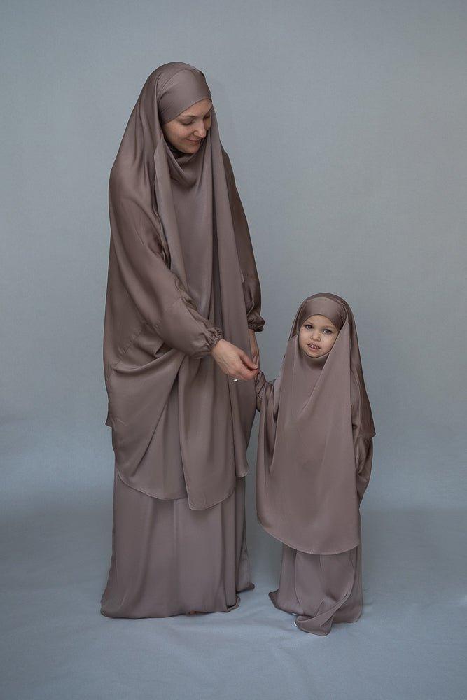 Magaan Kids prayer gown from "Mommy and me prayer khimar collection" in light khaki - ANNAH HARIRI