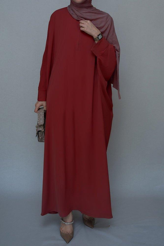 Maroon Batwing sleeve abaya for Hajj Umrah Prayer Dress For Women - ANNAH HARIRI