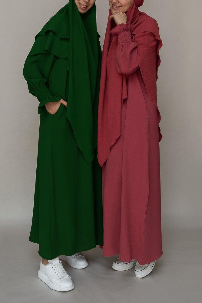 Maroon prayer gown umrah abaya dress non-wrinkling - ANNAH HARIRI