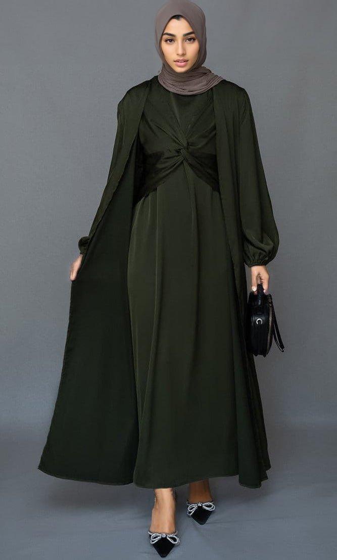Marrgoh 2 piece luxury emerald 2 piece abaya with wrap bodice - ANNAH HARIRI