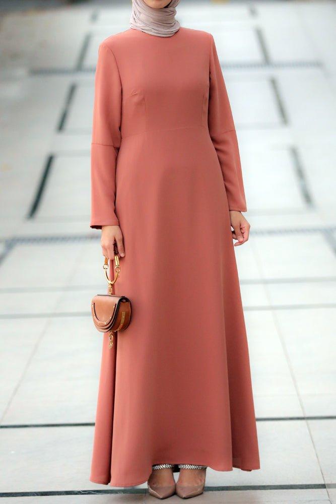 Mocha plain maxi dress with long sleeve - ANNAH HARIRI