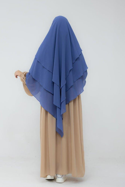 Munawara Dusty Blue three layer chiffon khimar hijab niqab - ANNAH HARIRI