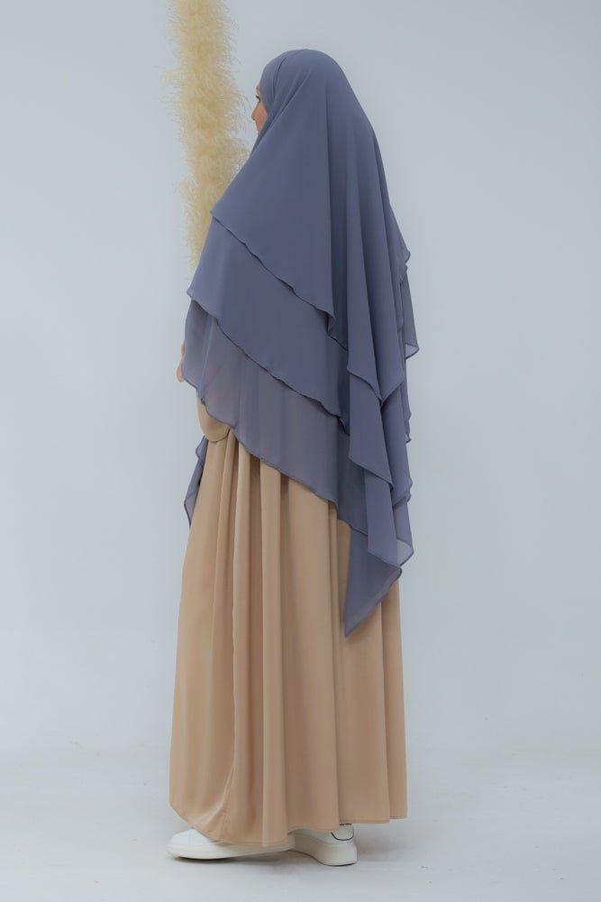 Munawara Gray Blue three layer chiffon khimar hijab niqab - ANNAH HARIRI