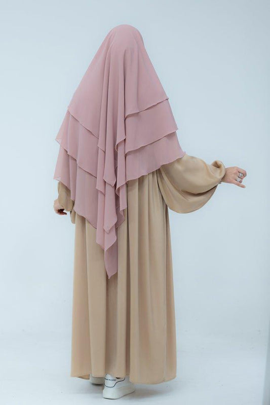 Munawara Pink three layer chiffon khimar hijab niqab - ANNAH HARIRI