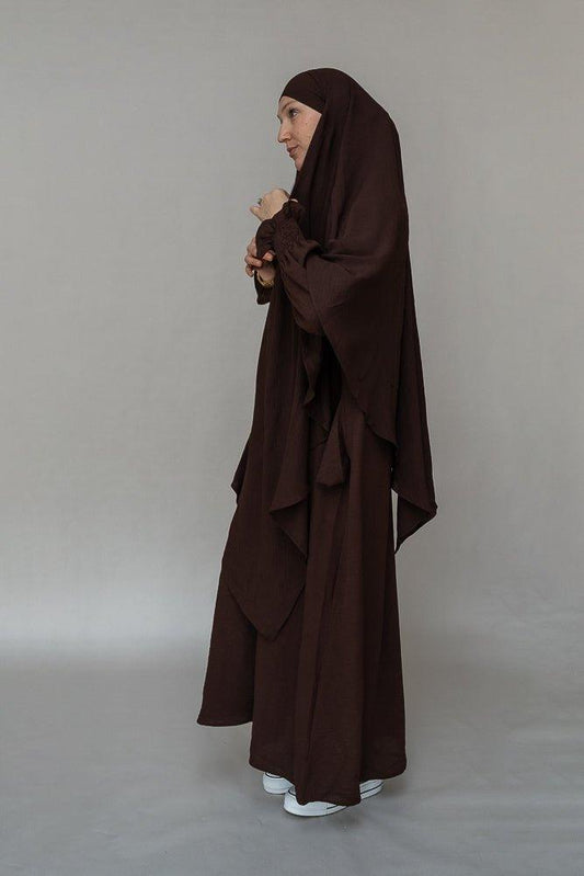 Myyla prayer gown umrah abaya dress non-wrinkling in dark coffee - ANNAH HARIRI