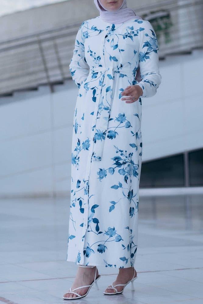 Ocean maxi shirt dress with front button fastening and pockets - ANNAH HARIRI