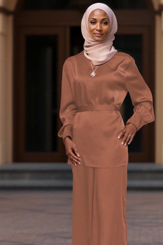 Pink Elzara modest set with spanish cut pants and top petite sizes only - ANNAH HARIRI