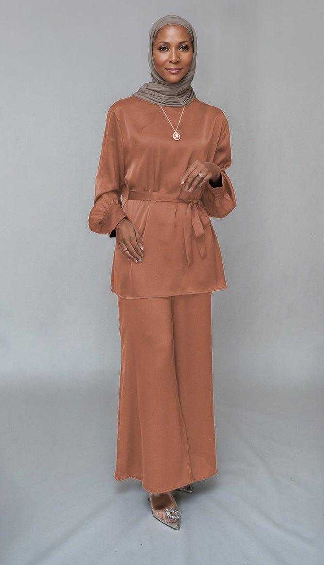 Pink Elzara modest set with spanish cut pants and top petite sizes only - ANNAH HARIRI