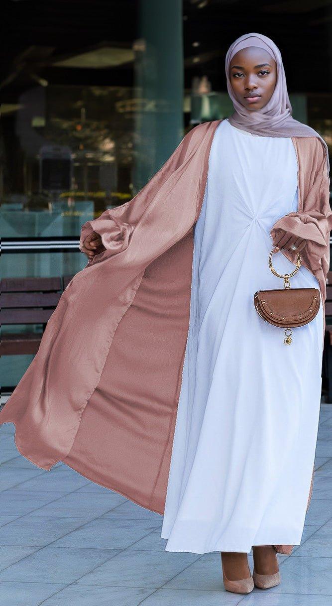 Pink Loves open front maxi satin abaya throw over - ANNAH HARIRI