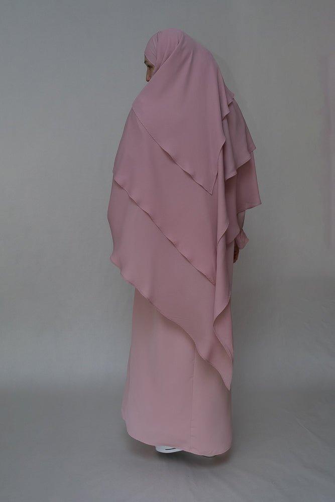 Plain abaya for Umrah or Prayer in Pink with matching - ANNAH HARIRI