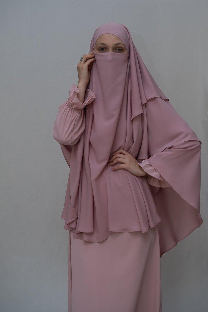 Plain abaya for Umrah or Prayer in Pink with matching - ANNAH HARIRI